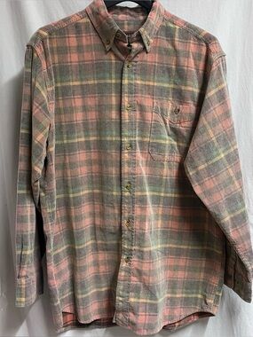 Basic Options Mens Plaid Corduroy Button Down Shirt L Long Sleeve Cotton VTG